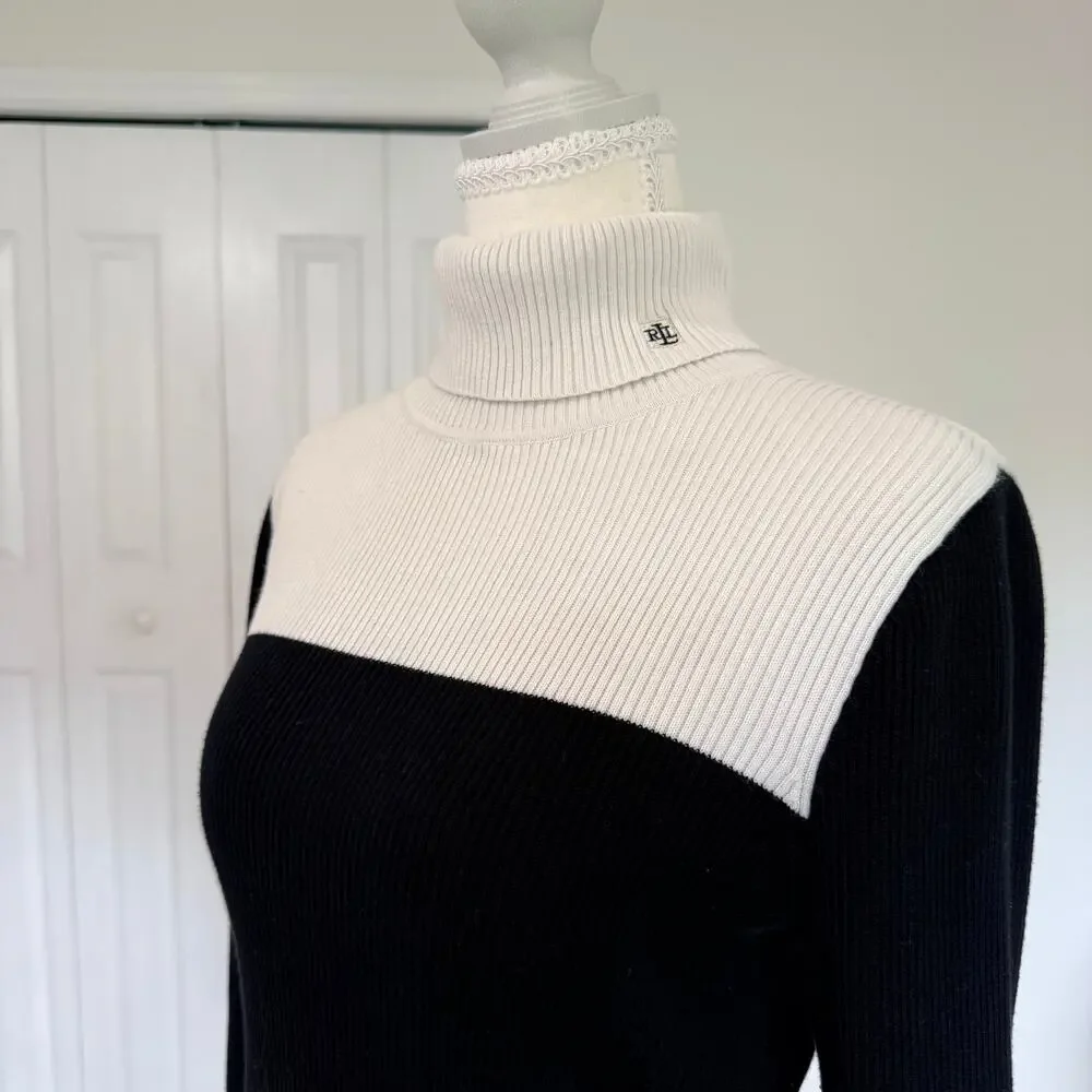 Vintage Lauren Ralph Lauren Colorblock Turtleneck Sweater Black White RLL Large